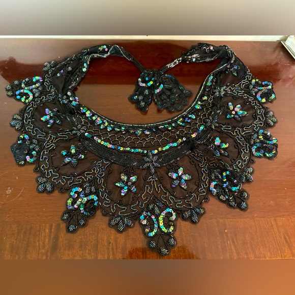 Source Unknown Accessories - VTG Handmade Black Sequin Beaded Collar Wrap Shawl